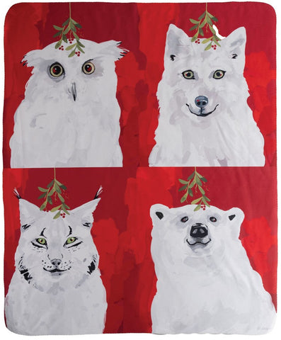 White Christmas Animals Sherpa Fleece Throw by Martha Collins©