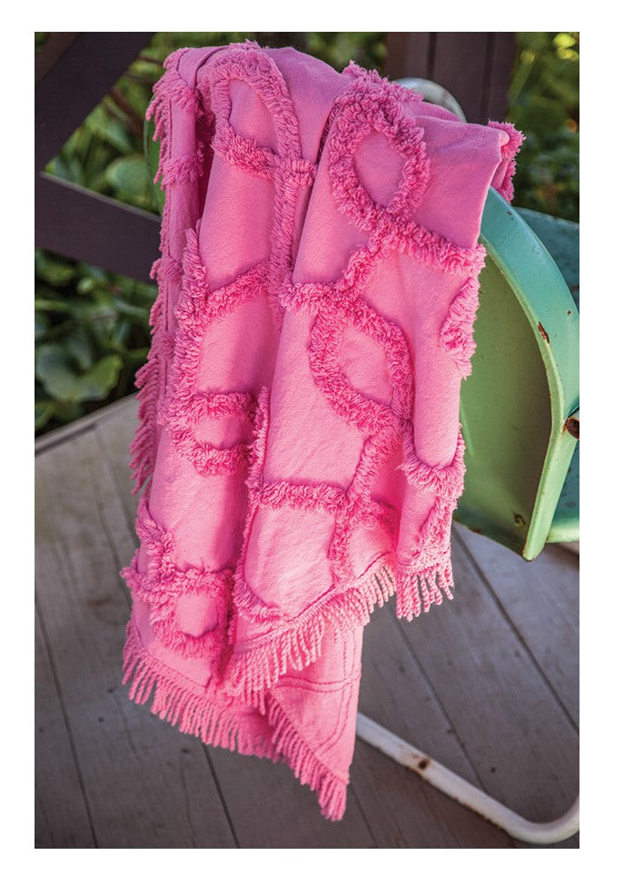 Pink Tufted Cotton Throw w/Fringe|Kid's Size