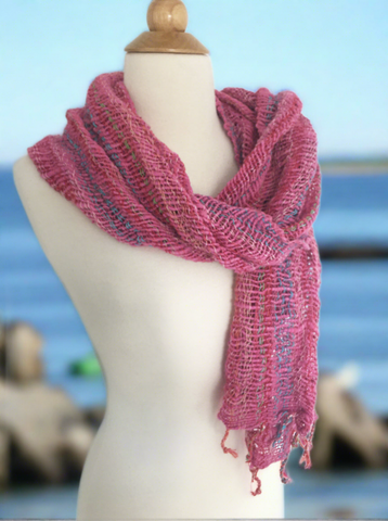 Handwoven Open Weave Cotton Scarf - Multicolor Pink-Turquoise