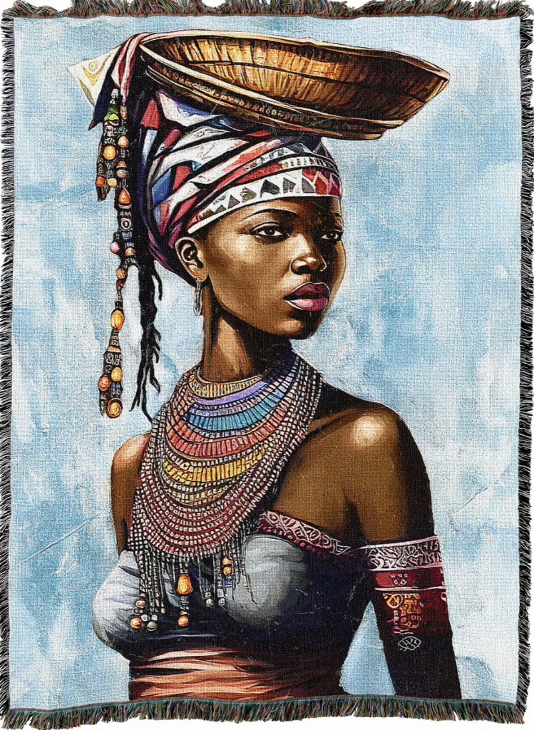 Powerful African Woman Woven Cotton Throw Blanket