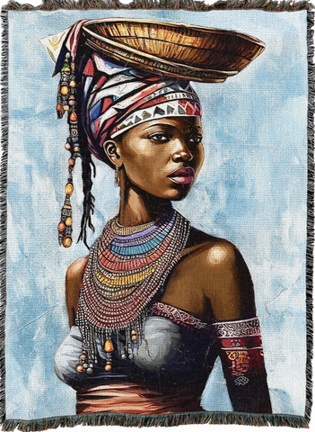Powerful African Woman Woven Cotton Throw Blanket