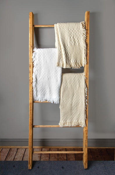 Textured Block Natural Cotton Throw Blanket