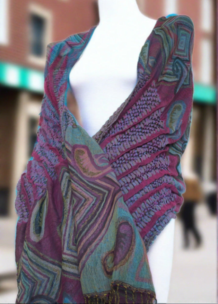 Woven Reversible Ruffled Scarf/Shawl - Jazzberry Blues