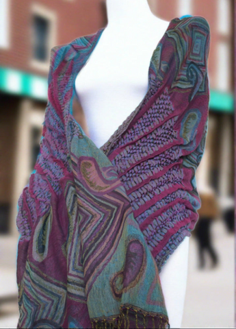 Woven Reversible Ruffled Scarf/Shawl - Jazzberry Blues