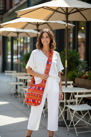 Boho Sling Bag Large - Geometric Orange