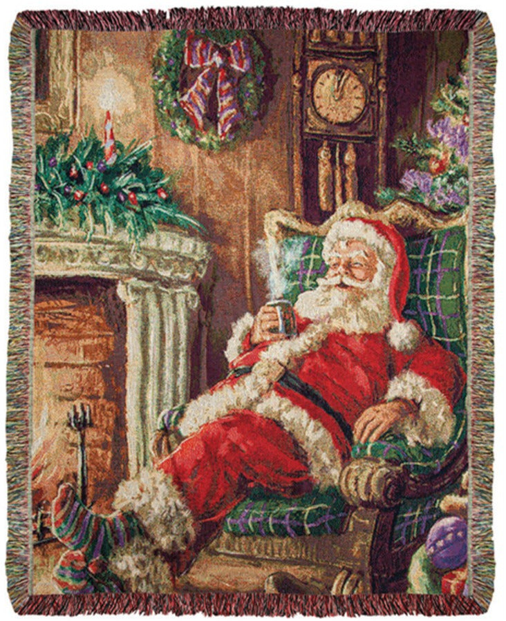 Santa Sipping Cocoa Woven Throw Blanket