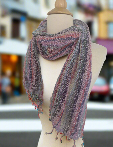 Handwoven Open Weave Cotton Scarf - Multi Lavender