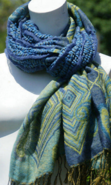 Woven Reversible Ruffled Scarf/Shawl - Sea Treasures