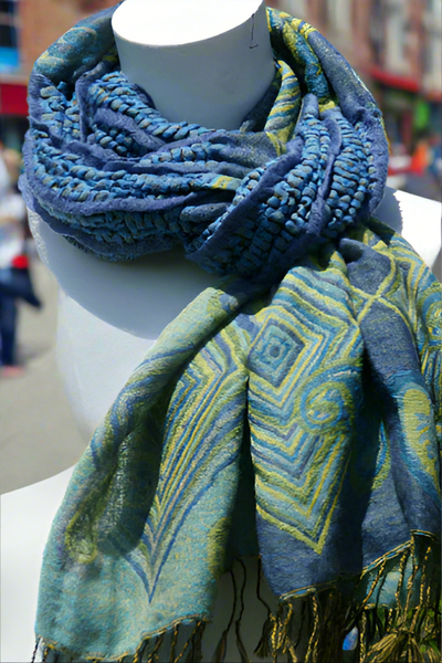 Woven Reversible Ruffled Scarf/Shawl - Sea Treasures