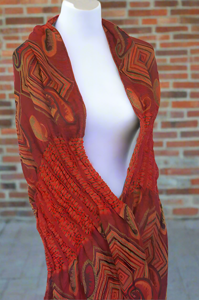 Woven Reversible Ruffled Scarf/Shawl - Sunset Burst