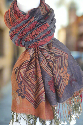 Woven Reversible Ruffled Scarf/Shawl -  Smoked Coral