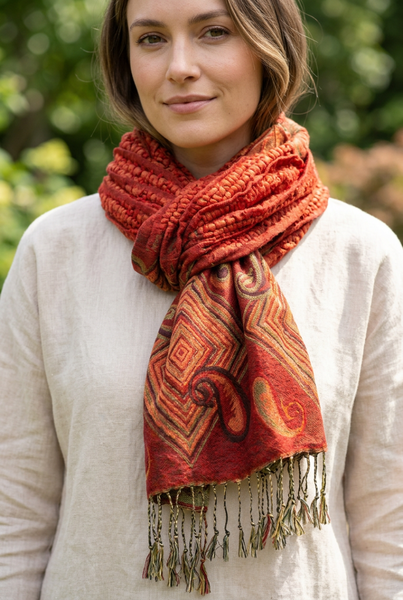 Woven Reversible Ruffled Scarf/Shawl - Sunset Burst