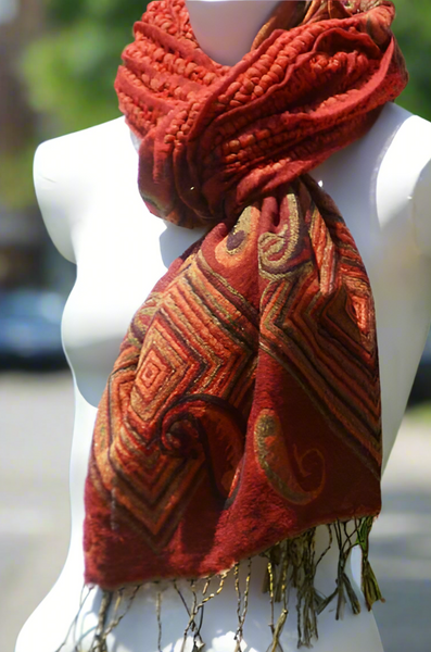 Woven Reversible Ruffled Scarf/Shawl - Sunset Burst