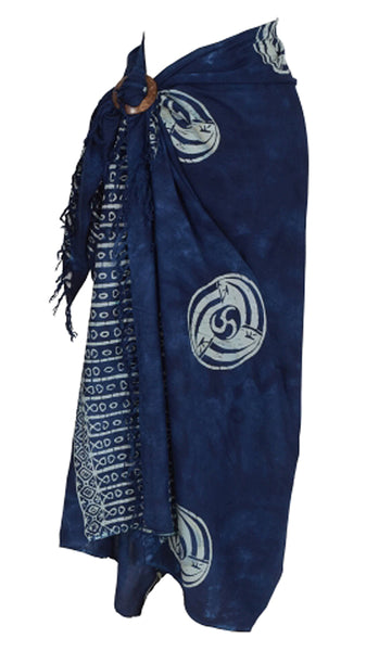Batik Rayon Sarong with Fringed Ends -Midnight Blue