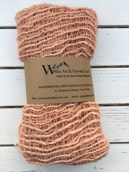 Handwoven Open Weave Cotton Scarf - Apple Blossom