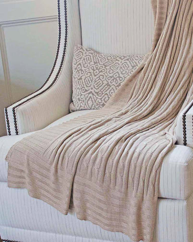 Bamboo Cable Knit Throw Blanket - Wheat/Camel