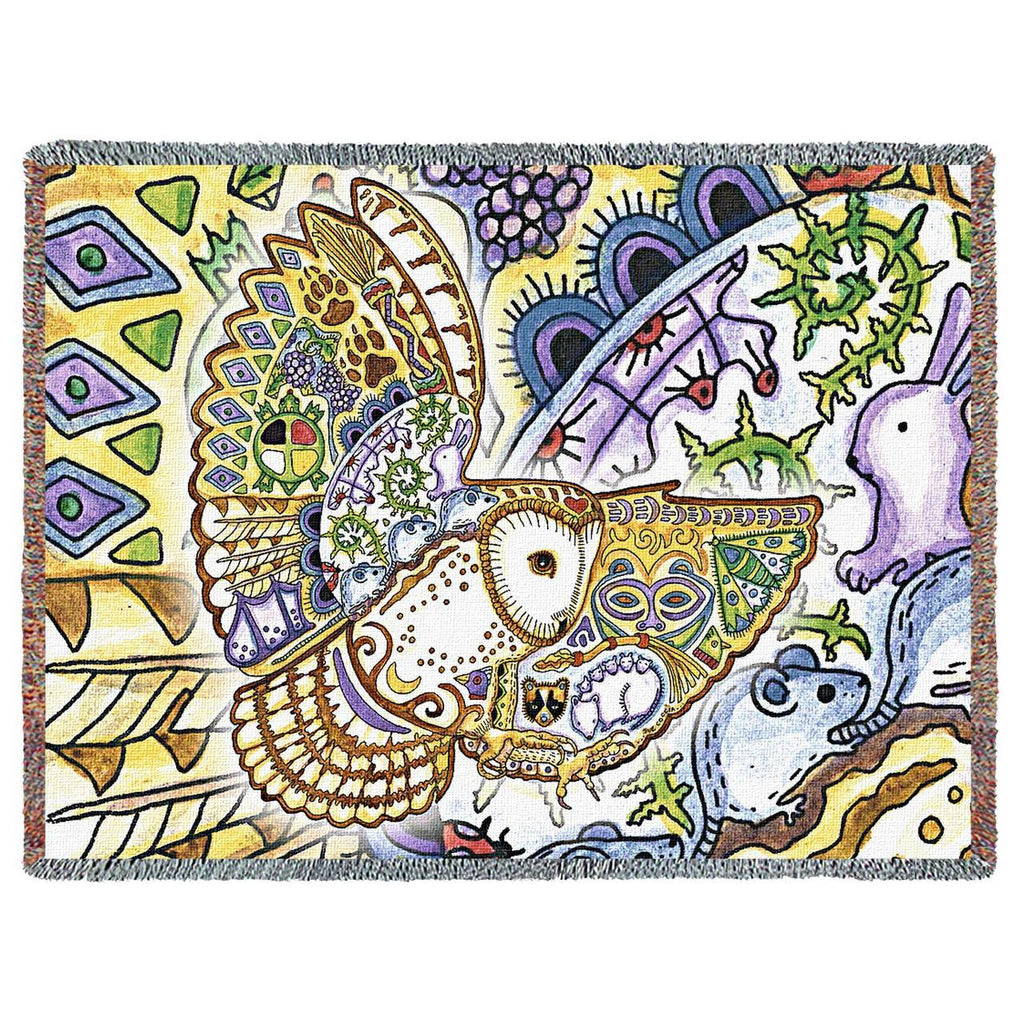 Barn Owl Woven Cotton Throw Blanket by Sue Coccia©