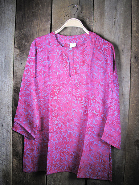 Batik Rayon Kurti Tunic - Fuchsia/Lavender Batik