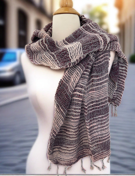 Handwoven Open Weave Cotton Scarf - Multi Brown/Gray