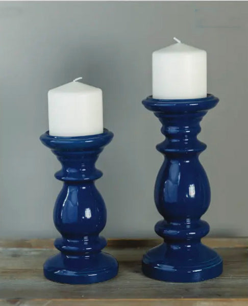 Camden Blue Ceramic Candle Holders|Set of 2 Small