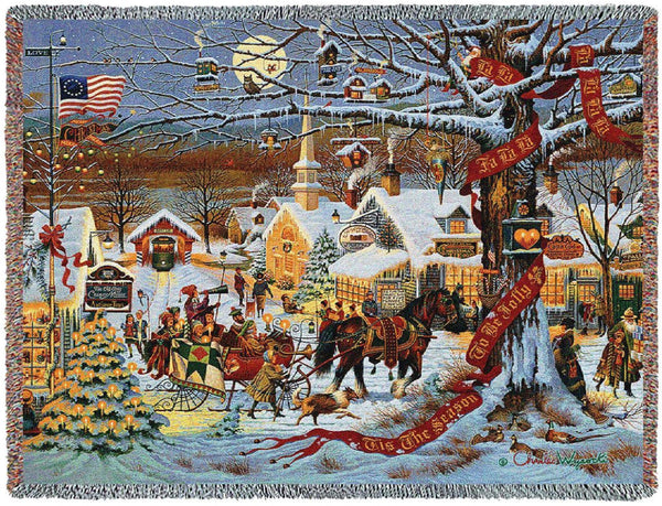Charles Wysocki© Small Town Christmas Woven Throw Blanket