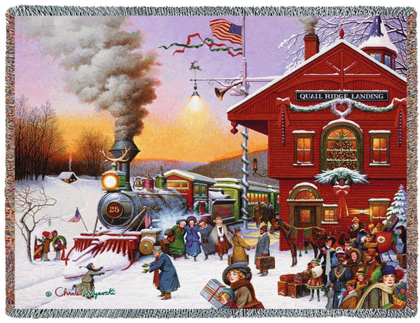 Charles Wysocki© Whistle Stop Christmas Woven Throw Blanket