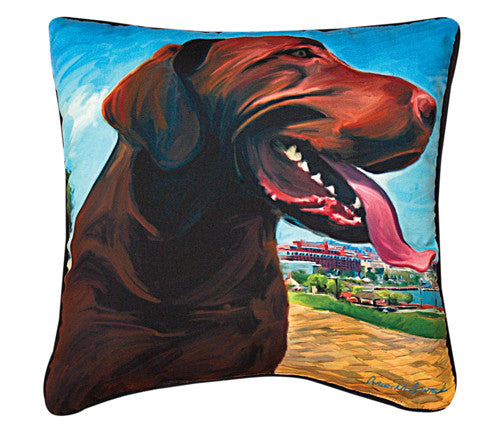 View From The HIll Chocolate Lab Pillow by Robert McClintock - 
