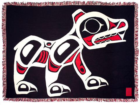Joe Mandur, Jr.© "Spirit Bear" NW Native Art Woven Cotton Throw Blanket