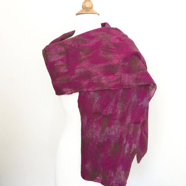 Berry Vintage Sari Felted Wool-Silk Scarf - One-of-a-Kind - 
 - 3