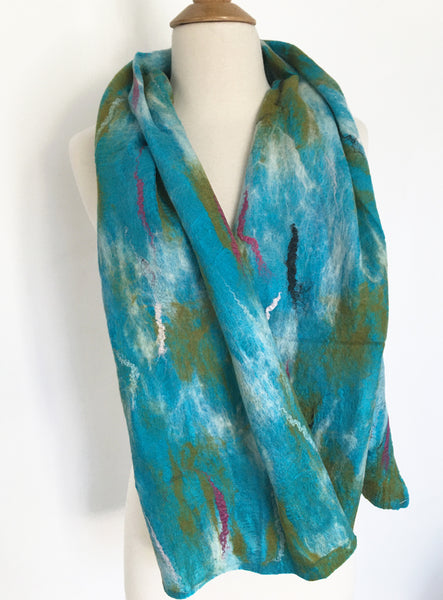 Abstract Paint II Nuno Felted Merino Wool-Sari Silk Scarf|One-of-a-Kind Wearable Art