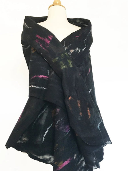 Black Nuno Felted Wool-Sari Silk 