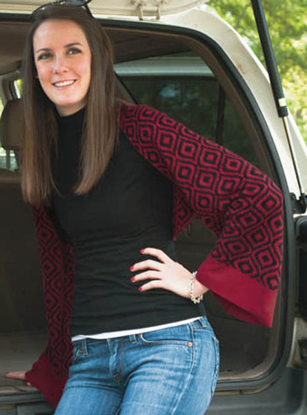 Bamboo Garnet and Black Ikat Scarf-Shawl-Cardigan 3 in 1 by Papillon - 
 - 1