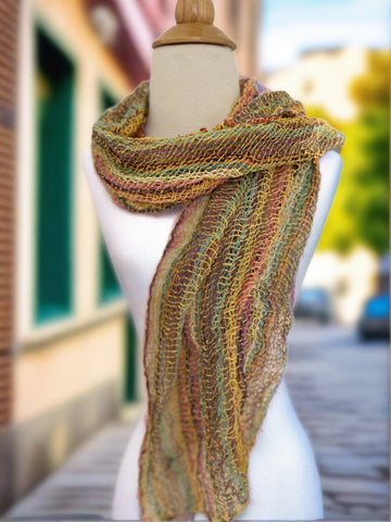 Handwoven Open Weave Cotton Scarf - Multicolor Yellow