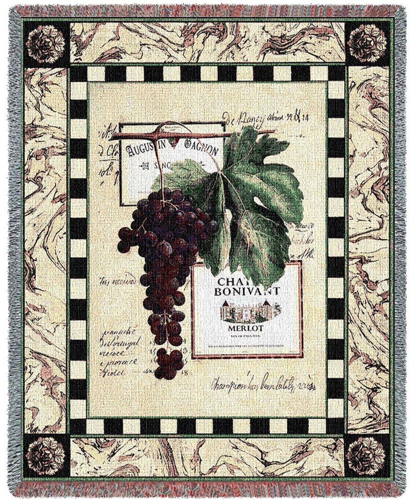 Grapes and Labels Merlot Woven Cotton Throw Blanket