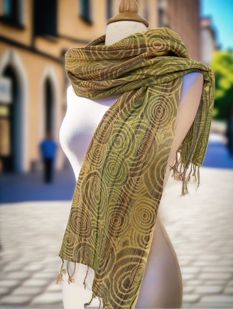 Spiral Woven Cotton Scarf - Green Multi