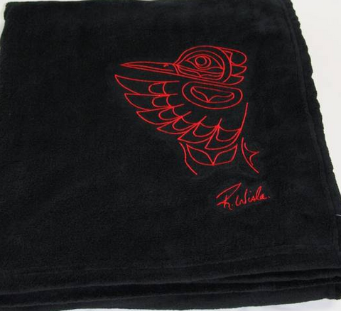 Randy Wisla© "Hummingbird" Embroidered Plush Velura™ Throw - Black