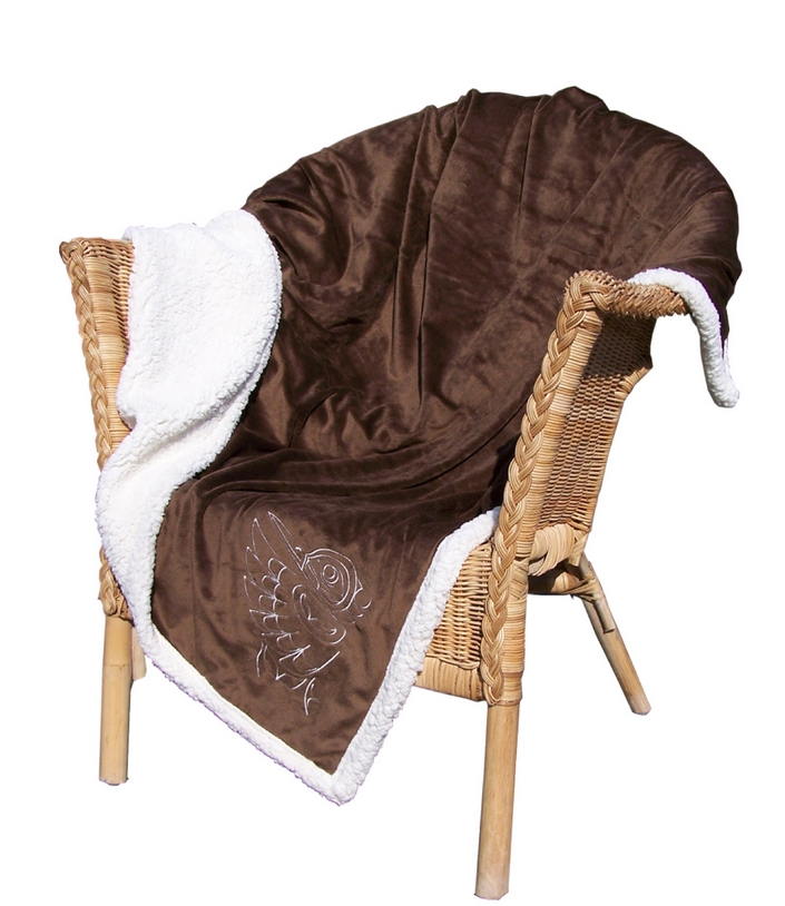 Randy Wisla© "Hummingbird" Embroidered Lambswool Throw - Chocolate