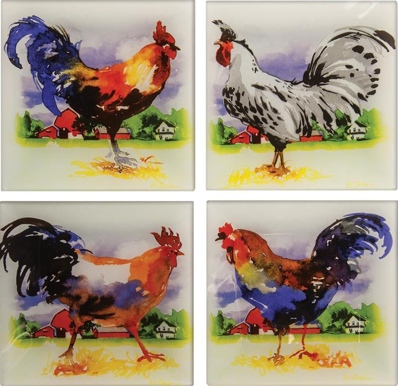 Farmland Rooster Square 6" Glass Plate Set of 12 by Martha Collins©