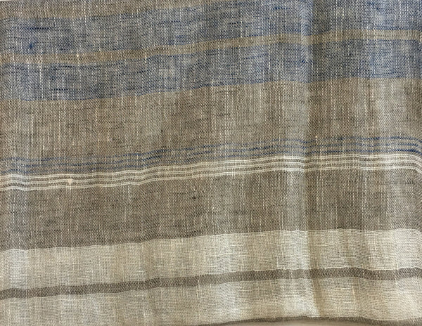Linen Striped Stole - Navy/Gray-Taupe/Ivory