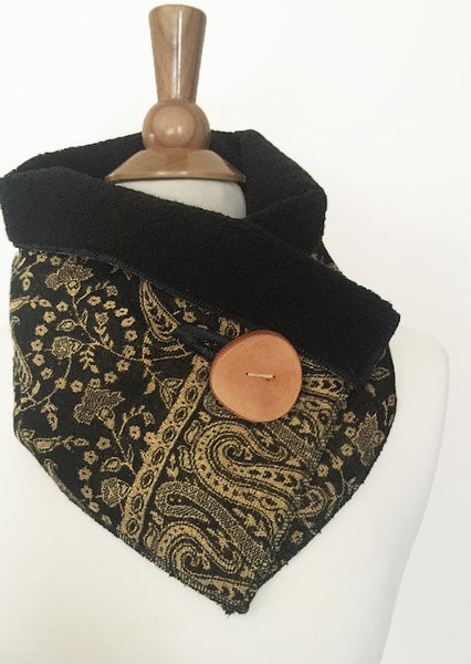 Black Gold Paisley UpCycled Neckwarmer One-of-a-Kind - 
 - 1
