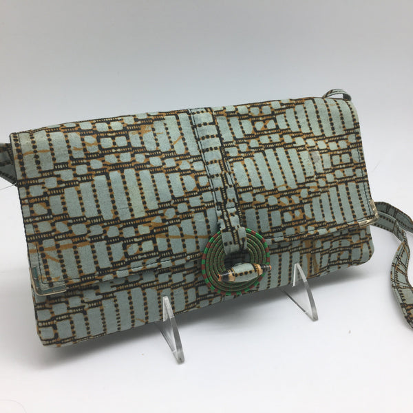 Rwandan Batik Clutch Bag w/Shoulder Strap - Mint Abstract