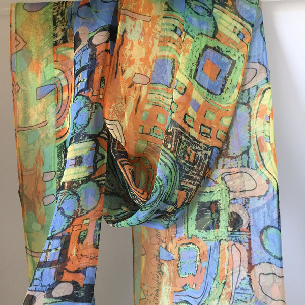Gustav Klimt Abstract Scarf - Blue/Orange/Green/Gold