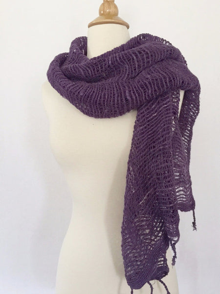 Handwoven Open Weave Cotton Scarf - Mulled Grape