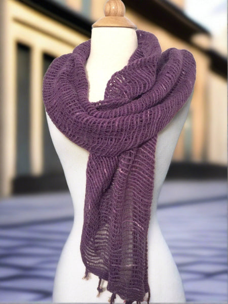 Handwoven Open Weave Cotton Scarf - Mulled Grape