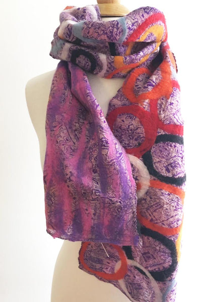 Violet Purple Felted Sari Circle Scarf|One-of-a-Kind Wearable Art