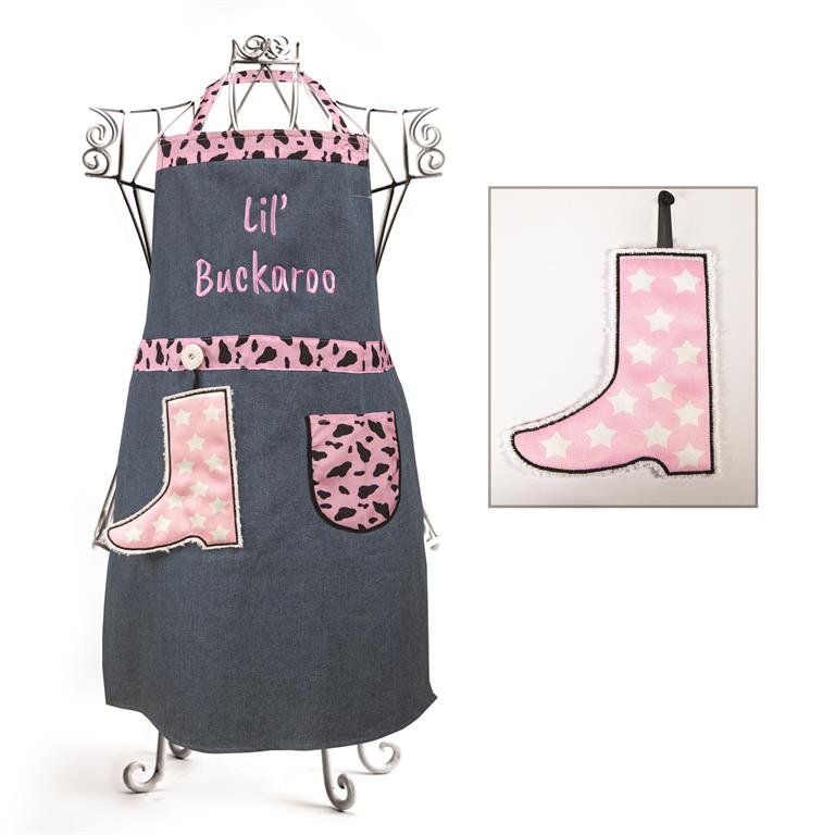 Izzy© Lil' Buckaroo Pink and White Child's Apron + Hand Towel Set