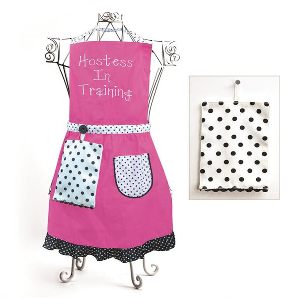 Izzy© Hostess In Training Pink Child's Apron + Hand Towel Set