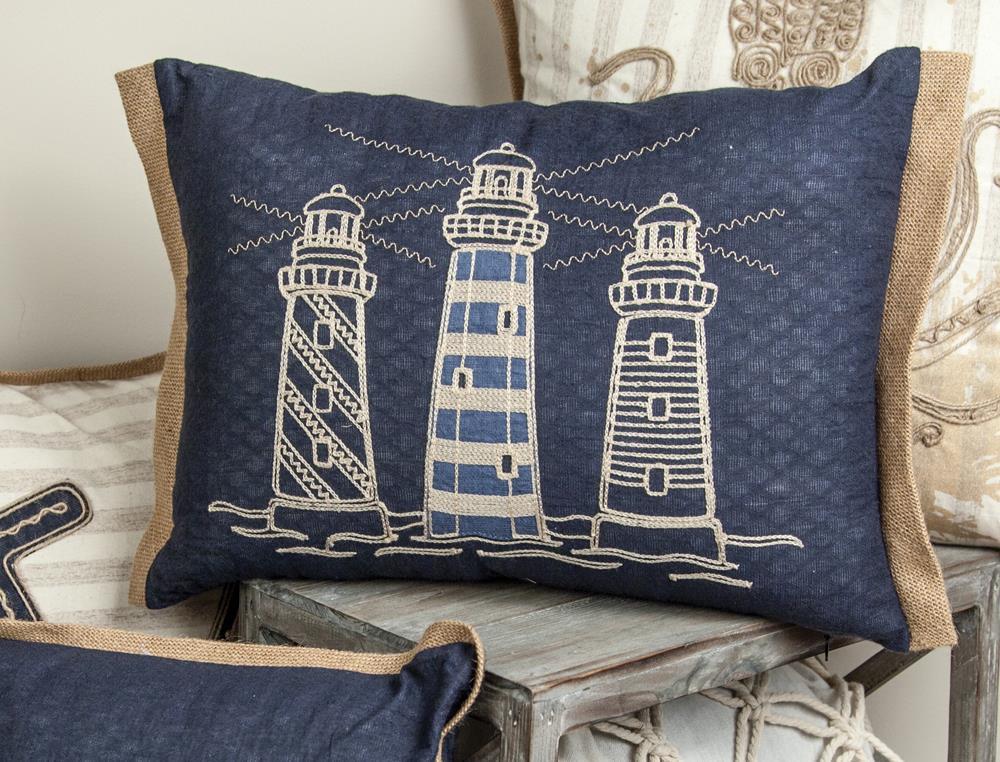 Embroidered Lighthouse Rectangle Indoor Pillow