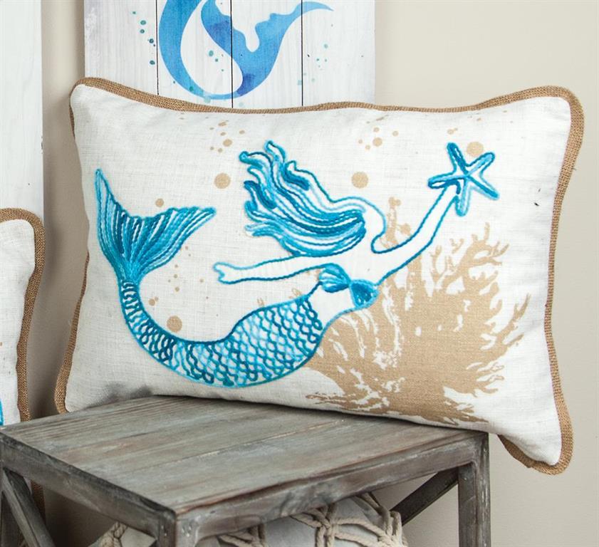 Embroidered Mermaid Rectangle Indoor Pillow