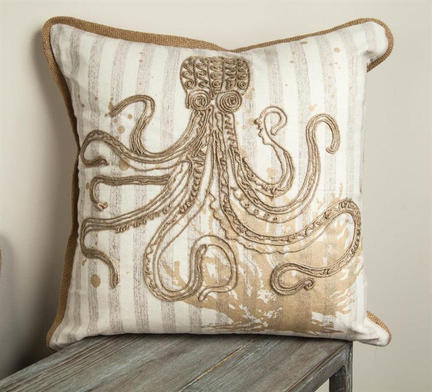 Embroidered Octopus Indoor Pillow